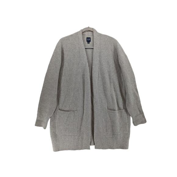 Gap Cardigan Sweater Medium Beige Open Front Ribbed Knit Layering Career Staple - Picture 8 of 9